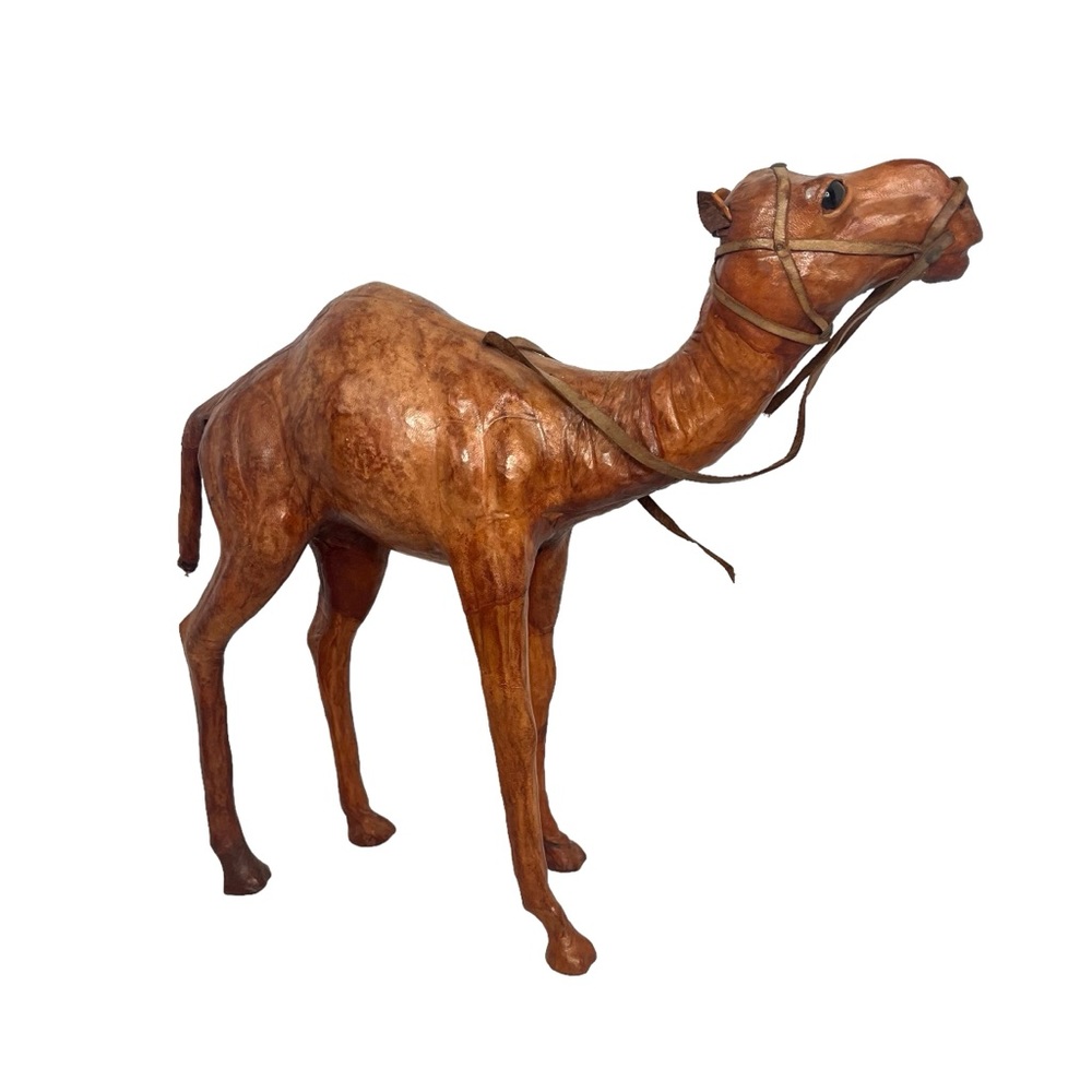 Leather Wrapped Dromedary Arabian Camel  Nativity Glass Eyes Decor Vintage 1950s